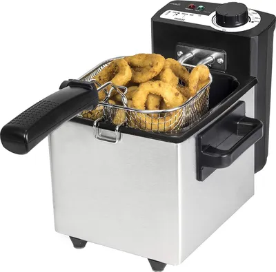 Produktbild von Cecotec 03031, Fritteuse, 1,5 l, 190 °C, Einzelbild, Schwarz, Edelstahl, Drehregler