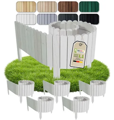 Produktbild von Floranica Beeteinfassung Rasenkante 10 m (5 Stück à 2 m), Höhe 20 cm, Weiß, Steckzaun Beetumrandung Holzzaun