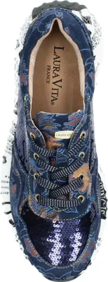 Produktbild von Laura Vita Damen Sneaker aus Leder mehrfarbig gemustert mit Plateau Burton 05, Größe:39 EU, Farbe:Blau