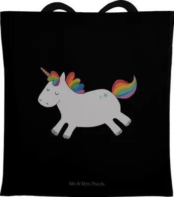 Produktbild von Mr. & Mrs. Panda Jutebeutel Einhorn Happy - Schwarz - Geschenk, Lebensfreude, Einhörner, Schultasche, Unicorn, Spaß, Tasche, Fröhlich, Einkaufstasche, Shopping, Lachen