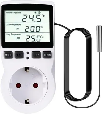 Zdjęcie produktu dla Cyfrowy termostat 250 V - z czujnikiem temperatury - wyświetlacz LCD - idealny do szklarni i akwarium