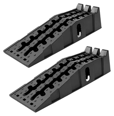 Produktbild von 2x Auffahrrampe mit Überfahrstopper 5t Tragkraft 90x30x21,5 cm Kunststoff Auffahrkeil stapelbar