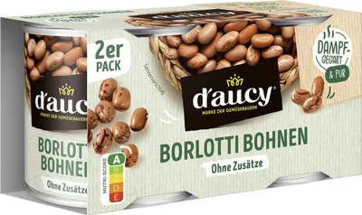 Produktbild von d'aucy Borlotti Bohnen: Mild-nussig & dampfgegart (2x150g) – Verzehrfertig