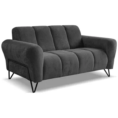 Produktbild von Sofa VOLARE - 2-Sitzer Couch - Moderner Polstersofa - Chenille Storm in Graphit, dekorative schwarze Metallbeine