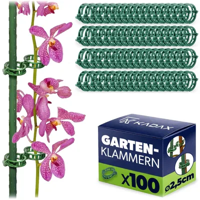 Produktbild von KADAX Pflanzenclips ⌀ 2,5 cm, 100 Stück, Pflanzenklammern aus Kunststoff, Tomatenclips, Pflanzen Clips zur Befestigung von Kletterpflanzen im Gewächshaus & Garten