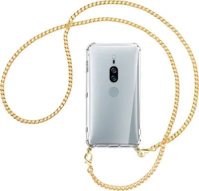 Produktbild von Handykette Backcover-Schutzhülle mit Band (Metall goldfarben) für Sony Xperia XZ2 Premium - goldfarbene Kette