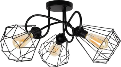 Produktbild von Deckenleuchte Metall E27 B: 65 cm Schwarz 3-flammig Retro Design Drahtschirm