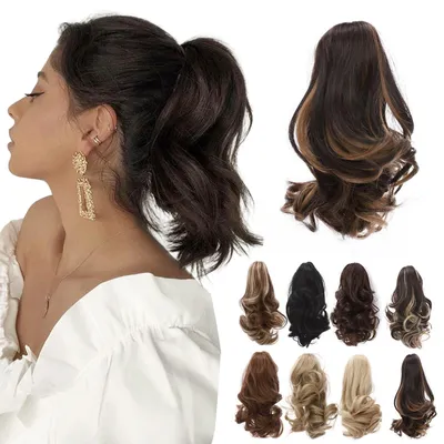 Obrázek produktu pro Prodlužovací prameny do culíku - 30 cm, kudrnaté vlasy - tmavě hnědé s blond melírem