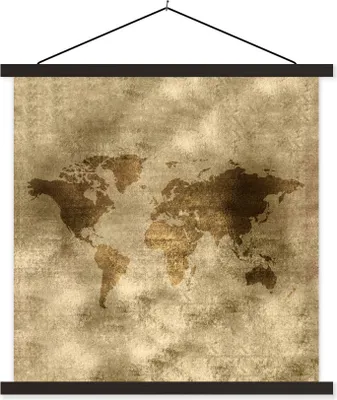 Produktbild von MuchoWow® Textilposter Weltkarte - Gold - Braun 40x40 cm mit schwarzem Rahmen - Fotos