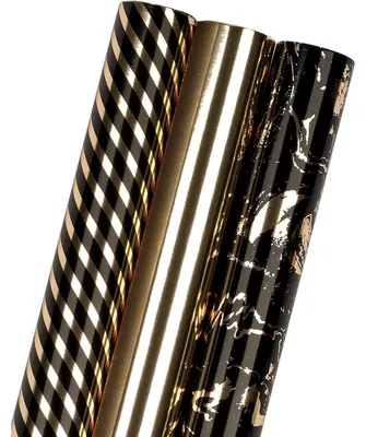 Productafbeelding van Kraftpapierrollen, verjaardagsset, mini-rollen, 43,2 cm x 3,05 m, 3 designs, zwart-goud marmer