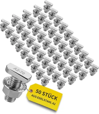 Produktbild von Avoltik 50x Hammerkopfschrauben M10 I 25 mm Edelstahlschrauben mit Montageschienenmuttern I Schrauben aus A2 Edelstahl für Solarmodul-Befestigung