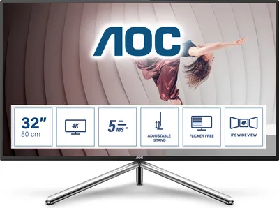 Obrázok produktu pre AOC U32U1, 80 cm (31.5"), 3840 x 2160 px, 4K Ultra HD, LED, 5 ms, Čierna