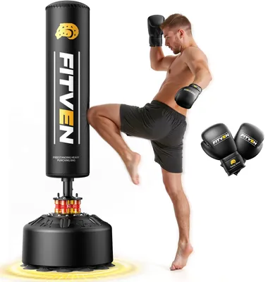 Immagine prodotto di Sacco da boxe autoportante - Sacco da boxe con base吸盤 - Include guantoni da boxe - Adatto a adulti e bambini - Ideale per l'allenamento a casa