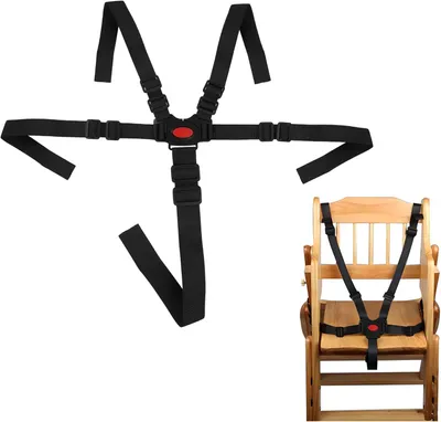 Image de Harnais de sécurité pour chaise haute, système à 5 points, réglable, compatible avec différents modèles de chaises hautes