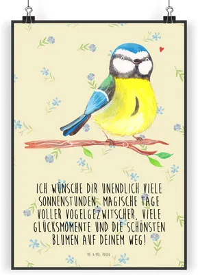 Produktbild von Mr. & Mrs. Panda Poster Vogel Blaumeise DIN A3 - Blumig - Geschenk, Ostern, Wandbild, drucke, Liebe Grüße, kunstdruck, Frühling, Ostergrüße, Osterhase, wanddruck, Bild