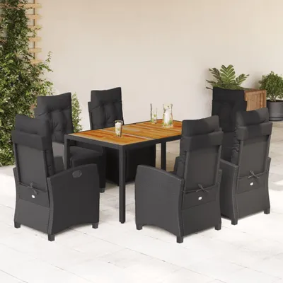 Produktbild von The Living Store 7-tlg. Garten-Essgruppe mit Kissen Schwarz Poly Rattan