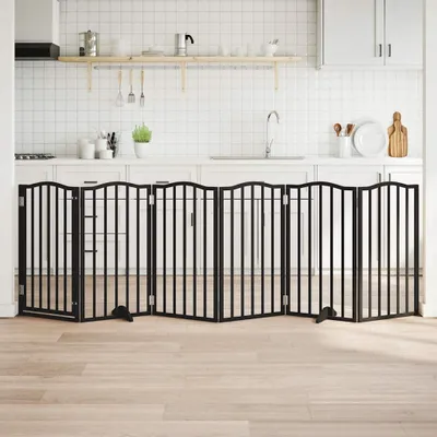Produktbild von "im Angebot" 6-tlg. Hundetor mit Tür Faltbar Schwarz 300 cm Pappelholz - Sonstiges Hundezubehör CC16058