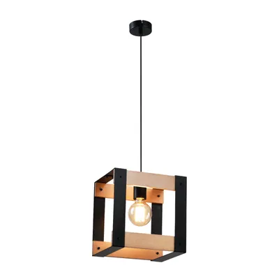 Image de ZMH Lampe à Suspendre Bois Vintage 1 flamme Table à manger Lampe à Suspendre Industial Noir Métal E27 Lustre à Suspendre pour Salle à Manger Cuisine Séjour