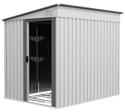 Zdjęcie produktu dla Metalowy domek ogrodowy o powierzchni 2,81 m² do przechowywania w ogrodzie – biały | Kolor: biały | Wymiary: 154x206,5x181 cm