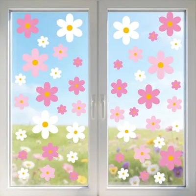108 Fensteraufkleber Sommer, Gänseblümchen, wiederverwendbar, für Glas
