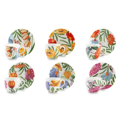Image de Excelsa set de 6 tasses à espresso avec soucoupes Blooming porcelaine 7 cl multicolore