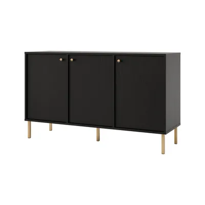 Produktbild von Kommode TOKA VII – Sideboard mit 3 Türen, modernes Design mit Rohrfüßen für Wohnzimmer -Schwarz