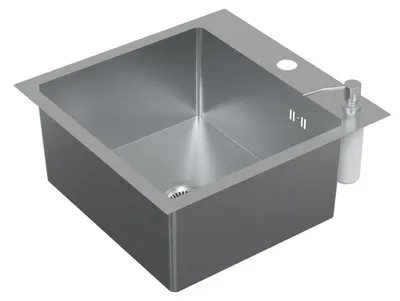 Produktbild von HAGO24 Einbauspüle 45x45cm Edelstahl Küchenspüle Spülbecken Eckig Ablaufgarnitur Schallschutz Universal Silber Seifenspender