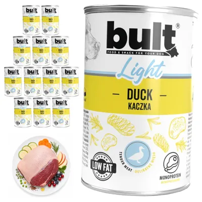 Obrázek produktu pro BULT | Mokré krmivo pro psy s kachnou – sada lehkého krmiva pro psy, 12 plechovek po 400 g – krmivo s kachnou pro psy