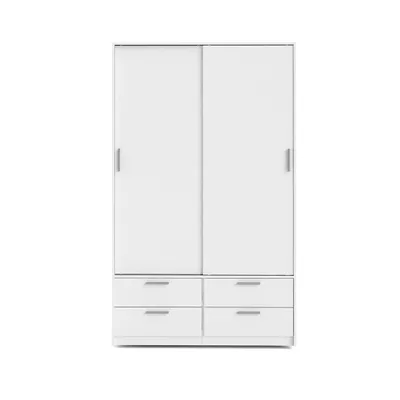 Produktbild von Line Kleiderschrank Schiebetürenschrank mit 2 Türen und 4 Schubladen, weiss.