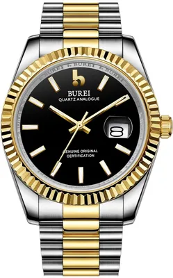 Productafbeelding van Herenhorloges, quartz uurwerk, datumweergave, saffierglas, bicolor roestvrijstalen band. Horloges voor heren