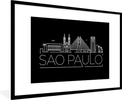 Produktbild von MuchoWow® MuchoWow® Gerahmtes Poster Stadtbild "Sao Paulo" auf schwarzem Hintergrund 90x60 cm - Poster mit zchwarzem Bilderrahmen - Wanddekoration - Fotos