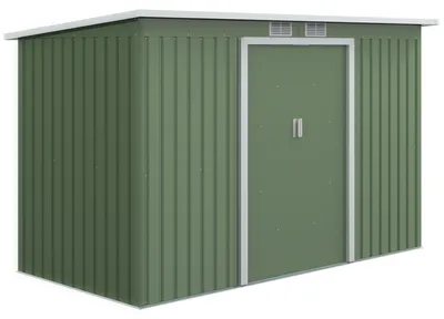 Produktbild von Gerätehaus mit Pultdach, 280x130x172 cm Geräteschuppen aus verzinktem Stahl, wetterbeständige Gartenhütte mit Schiebetür & Belüftung, Hellgrün
