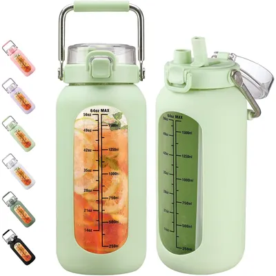 Image de Bouteille en verre de 2000 ml avec indicateur de temps et paille