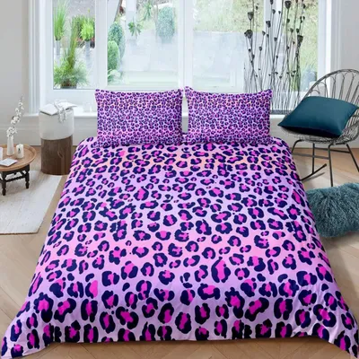 Obrázek produktu pro Ložní set s leopardím vzorem, fialový, 155x220 cm, 1 povlak na polštář 80x80 cm, mikrovlákno