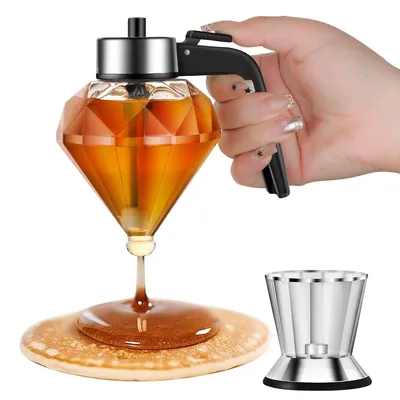 Produktbild von Honigspender aus Glas, Tropffrei mit 200 ml, Klarglas mit Ständer und Dosierlöffel, Klappdeckel und Auslaufschutz