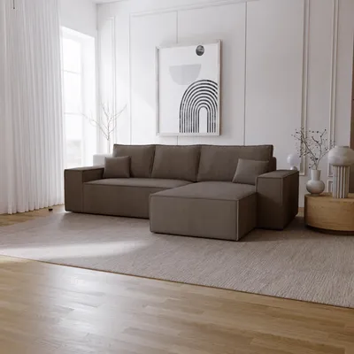 Image de Canapé d'angle avec fonction sommeil Bergamo L - Canapé 275 cm avec coffre de lit - droite, Canapé d'angle en L, Canapé-lit, Tissu velours côtelé Marron (Poso 04)