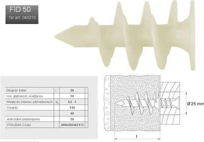 Zdjęcie produktu dla Fischer FID 50, Kotwa gwintowana, Płyta gipsowa, T40, 2,5 cm, 50 mm, 50 szt.