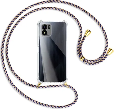 Produktbild von Handykette Backcover-Schutzhülle mit Band (Metall goldfarben) für vivo Y01, vivo Y15s (V2120, 6.51'') - blau+beige
