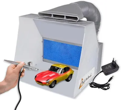 Immagine prodotto di Sistema di aspirazione per verniciatura a spruzzo, cabina di verniciatura da 4 m³/min, con filtro e tubo di sfiato. Tavolo rotante. Sistema di aspirazione per lavori di verniciatura a spruzzo, modellismo, aerografo e verniciatura