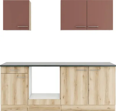 Produktbild von Optifit Küchenzeile ohne Geräte Bari407/Livorno290 210 cm rostrot wildeiche matt strukturiert zerlegt Variante reversibe
