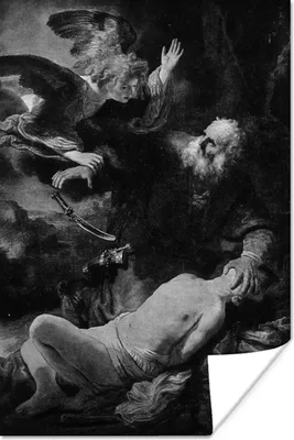 Produktbild von MuchoWow® Poster Die Opferung Abrahams - Gemälde von Rembrandt van Rijn 80x120 cm - Papierdruck