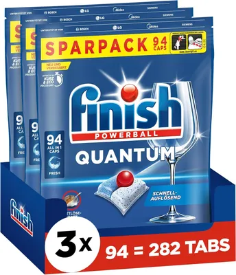 Produktbild von Finish Quantum Fresh Spülmaschinentabs - Geschirrspültabs für kraftvolle Reinigung, Fettlösekraft und Glanz - Sparpack mit 282 Tabs (3 x 94 Tabs)