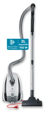 Produktbild von Severin Bodenstaubsauger mit Beutel, leistungsstarker & leiser Staubsauger mit 360° Rollen, HEPA 13-Filter, Zubehör für Parkett & Teppich, grau/rot, BC 7035