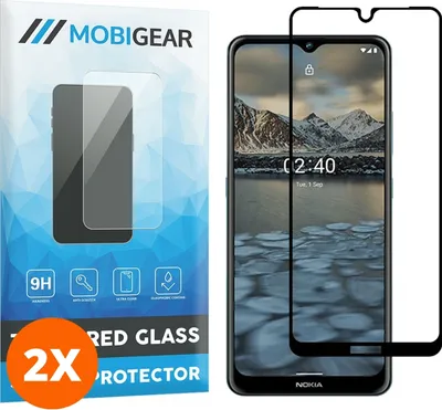 Produktbild von Mobigear Premium 4.99 Nokia 2.4 Panzerglas Gehärtetes Glas Displayschutz - Hüllenfreundlich - Schwarz (2er Pack)
