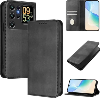 Image de Housse de téléphone portable pour Oukitel C62 / C62 Pro, Vintage Cuir RFID Protection Porte-carte Stand Fonction Housse à rabat magnétique Noir