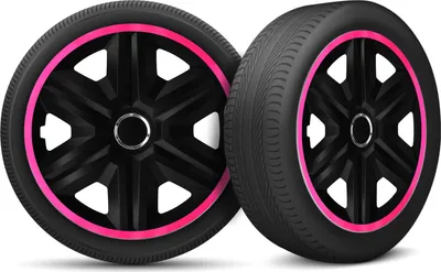 Produktbild von Auto Radkappen Radzierblenden 4er Set passend für alle Stahlfelgen - einstellbarer Sicherungsring - 16 Zoll - Schwarz Rosa Pink