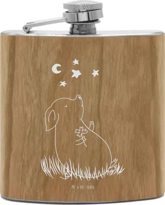 Produktbild von Mr. & Mrs. Panda Flachmann Schwein Glück - Transparent - Geschenk, Wodka, Hip Flask, feldflasche, Aus Edelstahl, Träume, Sterne, Ziele, Glücksbringer, Schweinchen, Tiere