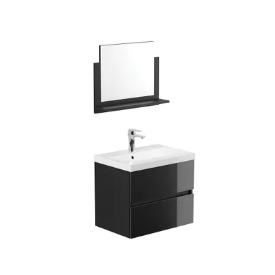 Image de Home Deluxe - Ensemble de meubles de salle de bain - WANGEROOGE Deluxe - taille : M, couleur : noir, largeur lavabo : environ 60 cm I Meuble de salle de bain lavabo