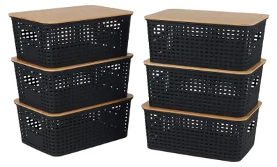 Obrázek produktu pro Stohovatelné úložné boxy s bambusovými víky - sada 3 kusů