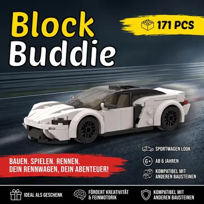 Produktbild von BlockBuddie™ Speedtail Weiß inspiriertes Klemmbaustein Auto mit 171 Teilen – Sportwagen Modellbausatz